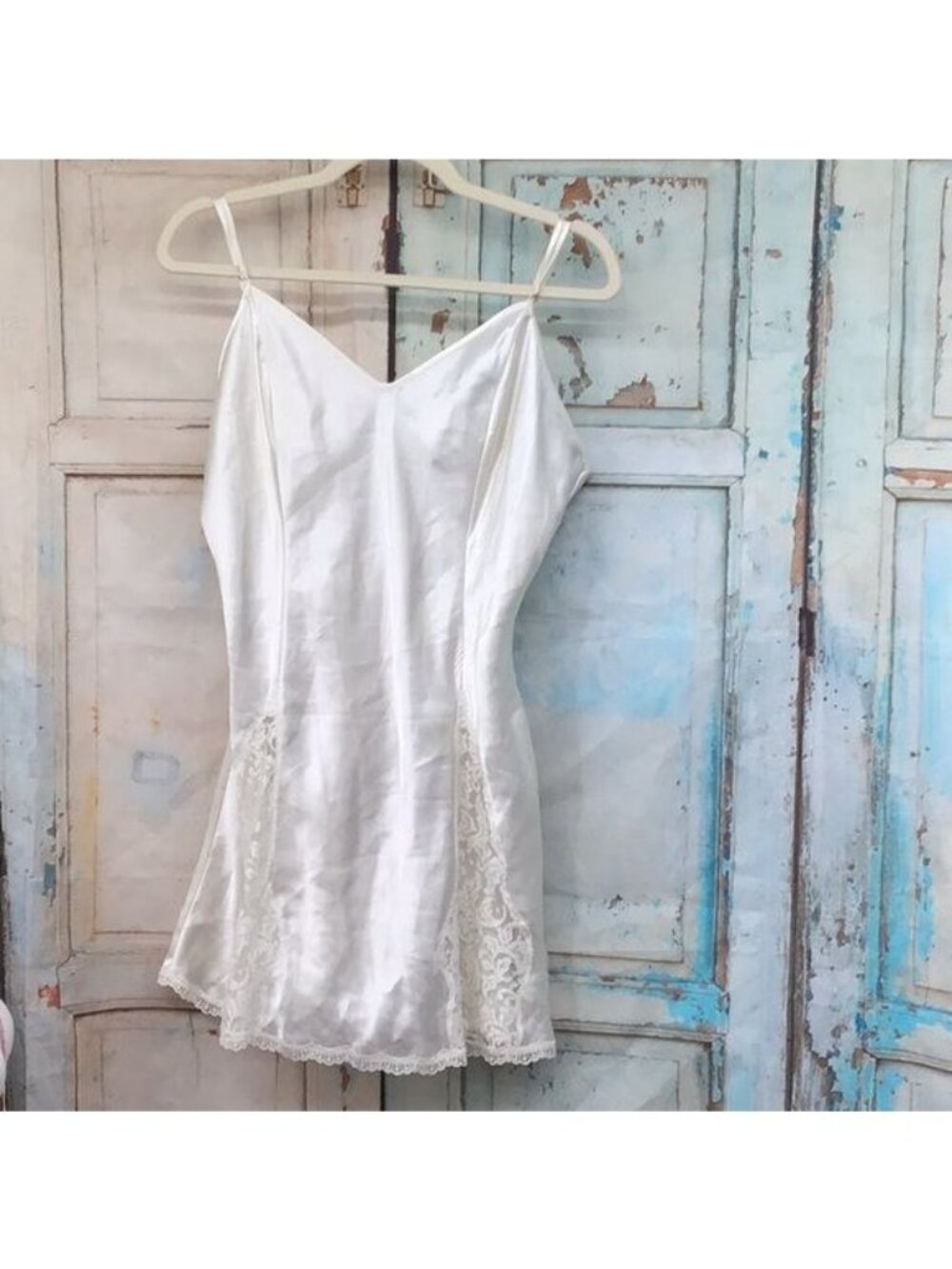 Vtg Victorias Secret Gold Label White Satin Lace Slip Dress Babydoll L Romantic
